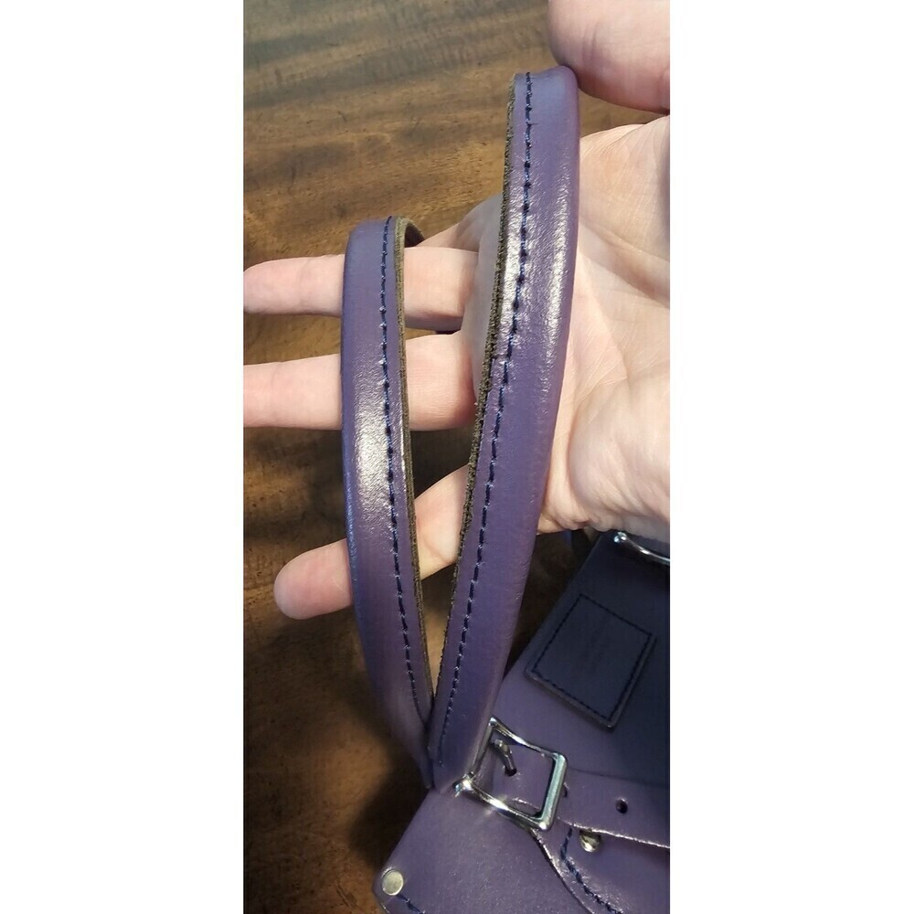 The Leather Satchel Company Deep Purple Mini Tote Made In UK 12.5"x9" Adj Handle - Picture 13 of 13